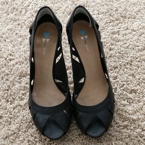 Dani Black Leather Peep Toe Heel - image 1